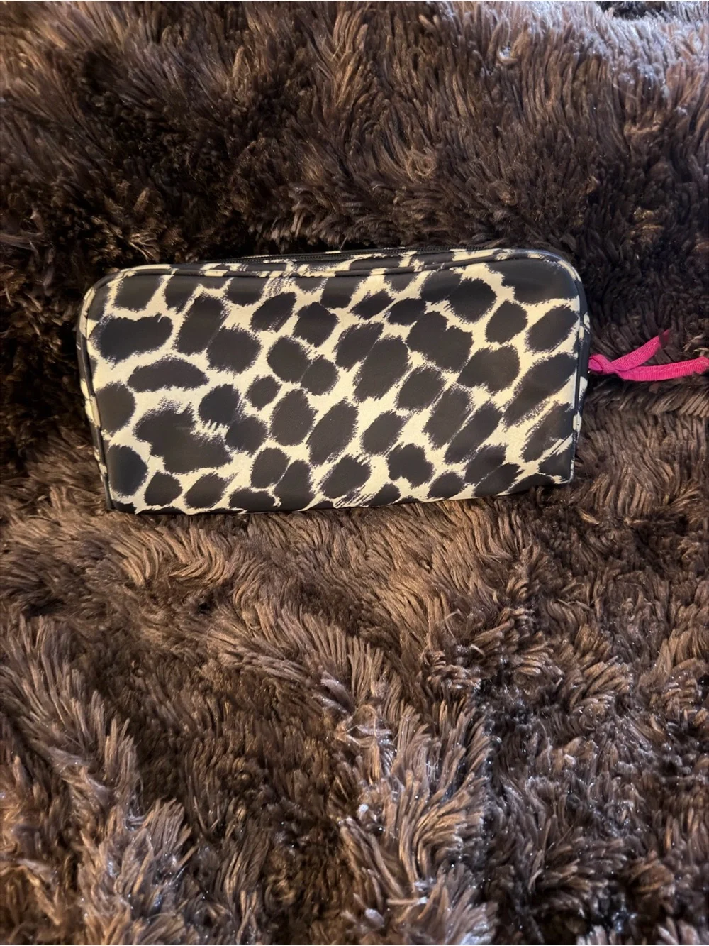 kate spade Black and White Leopard-Print Zip Cosmetic Case